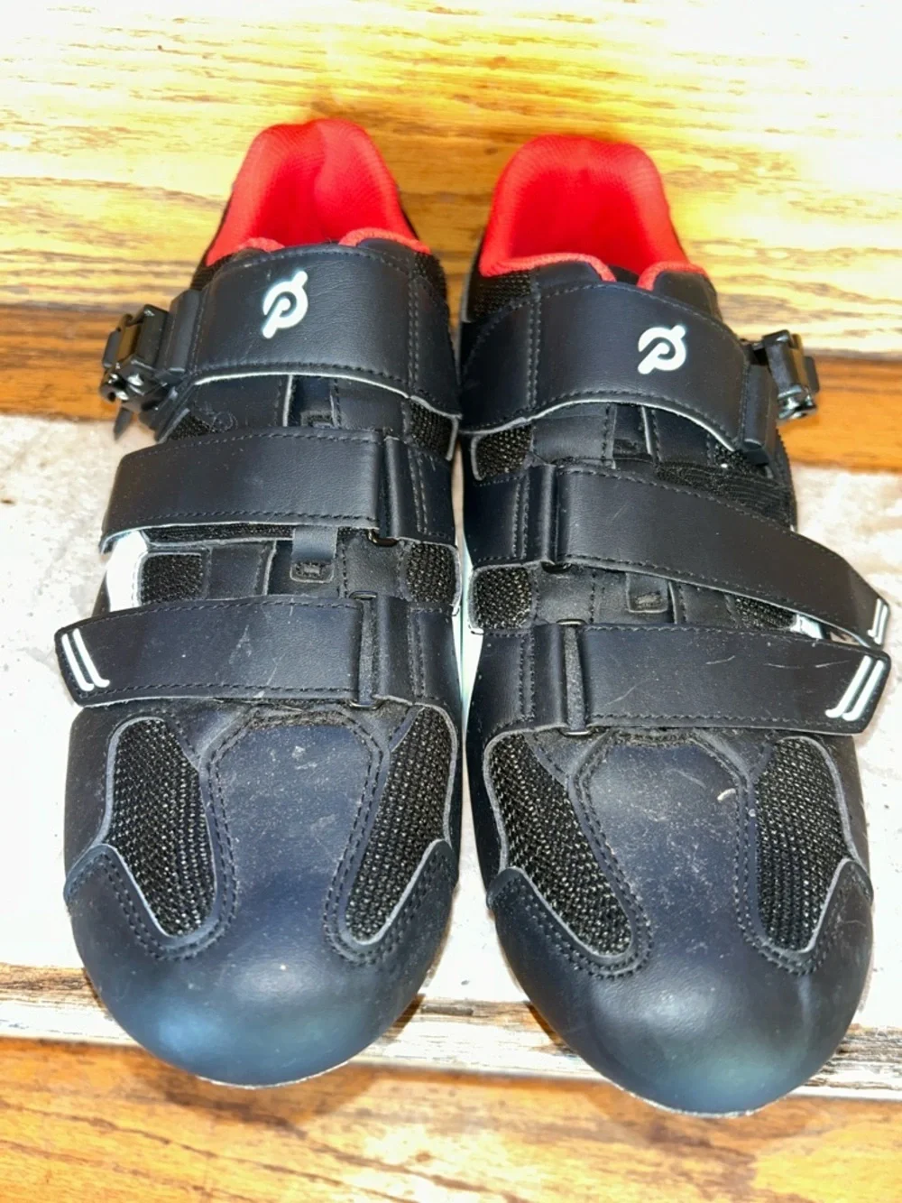 Peloton Men's Black Road Cycling Shoes with Red Lining and White Accent